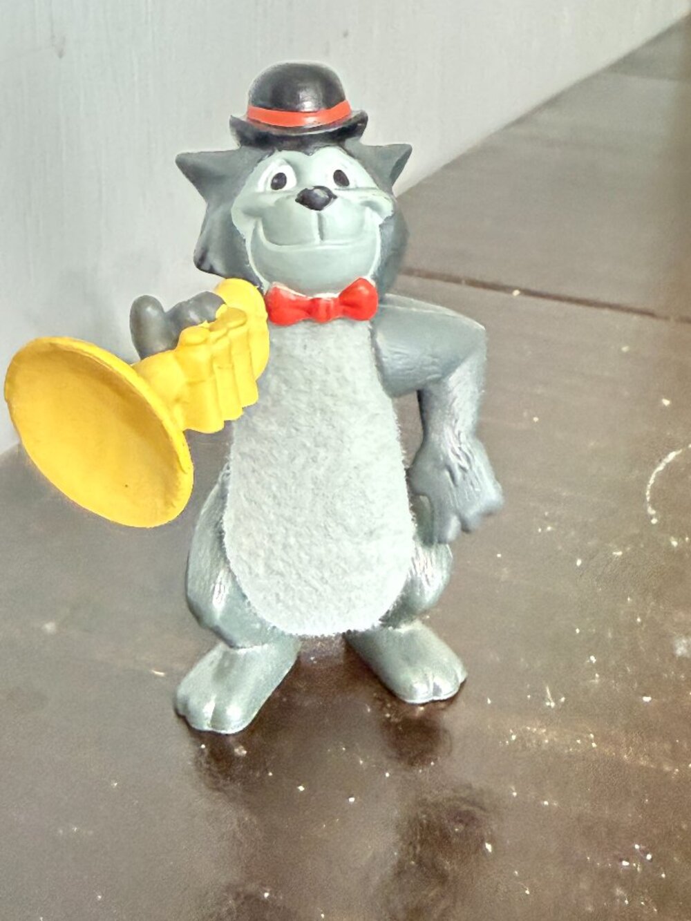 Disney The Aristocats Scat Cat Figurine with Trumpet, Black Hat and Red Bow Tie